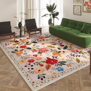 $130 Rugcomf 9x12 Area Rug - Washable Non-Slip Boho Floral Beige