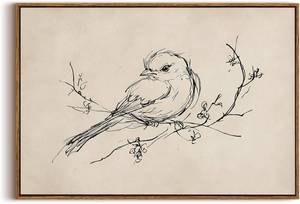 lot 643 image: $50 KISSFOX Framed Wall Art Vintage Bird Rustic Animal Canvas