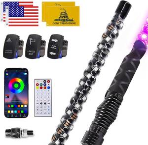 lot 649 image: $110 ZIMABLUE 2pc 3ft LED Whip Lights for ATVUTV with Remote RGB