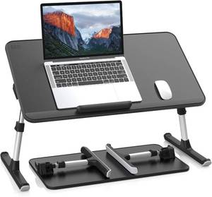 lot 654 image: $50 SAIJI PU Leather Laptop Bed Tray Table, Adjustable Stand, Black