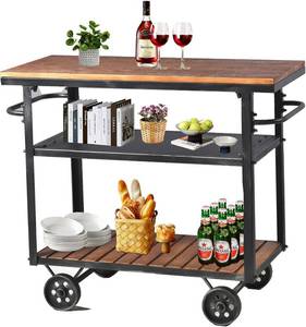 lot 664 image: $139 Diwhy Industrial 3-Tier Rolling Utility Storage Cart with Wood