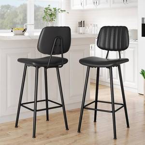 lot 665 image: $139 29in Leather Bar Stools Set of 2, Counter Height, High Back Black