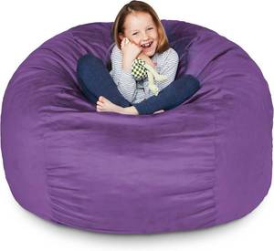 lot 673 image: $100 Lumaland 3ft Medium Bean Bag Chair with Microsuede Cover, Purple