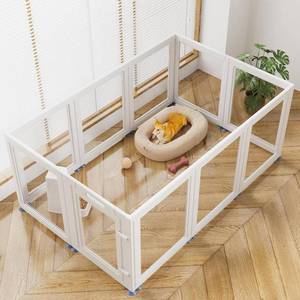 lot 675 image: $190 Clear Acrylic Dog Playpen, Indoor Transparent Pet Pen, Wooden