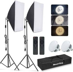 lot 693 image: $80 MOUNTDOG Softbox Lighting Kit, 2x19.7x27.5in, 85W LED Bulbs