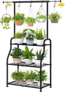 lot 698 image: Simple Trending Plant Stand, 3-Tier Metal Shelf, Black
