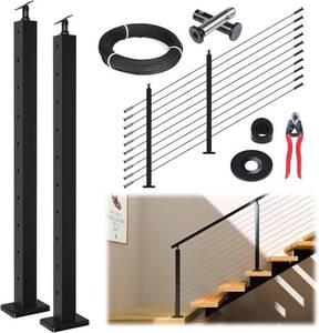 lot 729 image: $180 Muzata 5-10ft Modular Black Cable Railing Kit, 36in 2-Stair Post