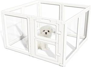 lot 731 image: $149 Clear Acrylic Dog Playpen Indoor, Easy Assemble, 23.6H, 8pcs