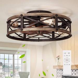 lot 745 image: $100 19 Farmhouse Flush Mount Ceiling Fan Light with Remote, 6 Speeds