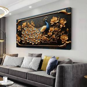 lot 748 image: $90 ZESTRILIA Peacock Wall Art Canvas Painting 46x23 in