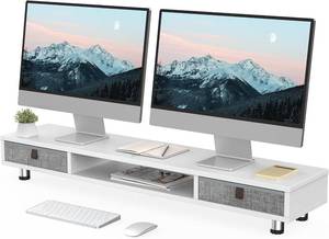 lot 766 image: $85 Fenge Dual Monitor Stand with 2 Drawers, 42.5-Inch Desk Riser