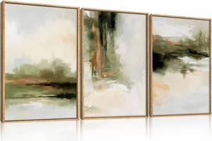 lot 775 image: $130 KAIRNE Green Abstract Framed Canvas Wall Art Set, 24x36