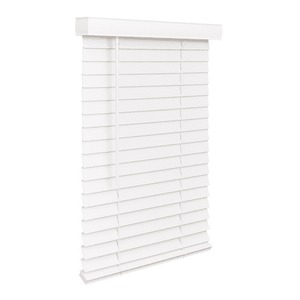 lot 787 image: $50 Lotus Cordless 2 Faux Wood Darkening Blind, Snow White, 36x60