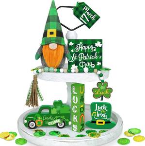 lot 793 image: St Patricks Day Decor, 12 Pcs Tiered Tray   Plush Gnome
