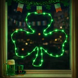 lot 796 image: St. Patricks Day Light Up Shamrock Window Decoration, 15.8in