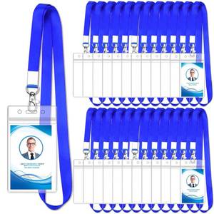 lot 34832 image: 42 Pcs Teacher Lanyard with ID Holder, Vertical Name Badge Holders with Pack Lanyards, ID Card Holder with Lanyard for School Office Cruise (Blue) - Retail $19