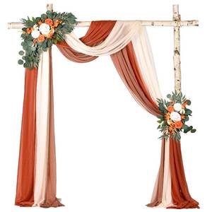 lot 34833 image: 3 Panel Wedding Arch Draping Fabric, 29.5 x18Ft Pearl Fabric Drapes for Wedding Sheer Backdrop (ChampagneTerracottaCaramel) - Retail $28