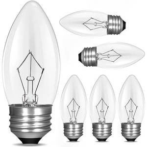 lot 34845 image: 40W Equivalent Incandescent Torpedo Tip Chandelier, Clear Finish, Decorative, Chandelier F Type Flame Tip, E26E27 Medium Base (3pack) - Retail $9