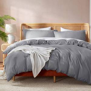 lot 34860 image: Twin Duvet Cover Set - Grey 2 Piece 68x90 Duvet Cover & 1 Pillow Sham with White Quilted Down Alternative Comforter, Ultra Soft, All Season (missing comforter) only cover and pillow sham - Retail $42