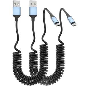 lot 34874 image: Coiled USB C Cable, 2Pack Retractable USB C Charger Cable Car Play iPhone 15 Car Charger Cord 3ft USB Type C Charger Cable Fast Charging Cord for Apple 17 16 15 ProPro MaxPlus, iPad Pro 12.911 - Retail $7