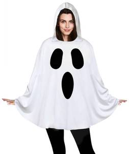 lot 34880 image: Ghost Costume for Adults, White Ghost Poncho Hooded Cape, Spooky Halloween Costume for Women - Retail $20