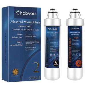 lot 34887 image: 2 Stage Water Filter Replacement for Brio NFMCTO5MS2 and NFMPP5M, Compatible with The UVF2 Series Models of Brio Bottleless Water Cooler Dispensers, 1500 Gallons, Leak-free, 2 Counts - Retail $59
