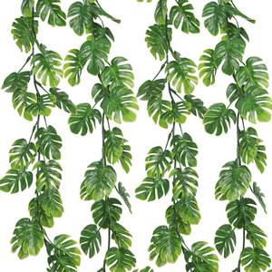 lot 34894 image: 4Pcs Artificial Monstera Leaves Vines, 5.9FT Fake Hanging Plant Ivy Faux Tropical Palm Leaf Greenery Garland for Garden Porch Patio Jungle Luau Beach Birthday Party Indoor Outdoor Spring D�cor - Retail $25