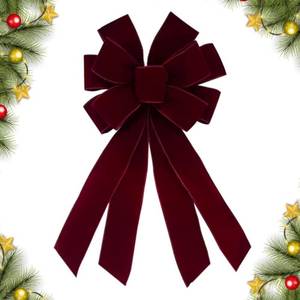 lot 34903 image: Christmas Wreath Bow 20 x 11 Inches Large Christmas Bows Burgundy Red Velvet Bow Winter Farmhouse Bow Xmas Tree Topper Ornament Bow for Home Front Door Decorations - Retail $5