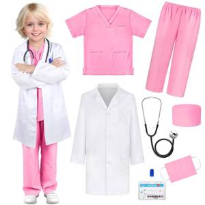 lot 34904 image: Doctor Costume for Kids Doctor Lab Coat for Kids Real Stethoscope, Girls Halloween Costumes age 3-11 (missing stethoscope) little stain on coat - Retail $26
