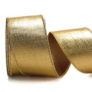 lot 34907 image: 2.5 Inch x 10 Yards Gold Metallic Foil Wired Ribbon for Christmas Home Decoration Gift Wrapping Bow Making Wreath DIY Crafts - Retail $18