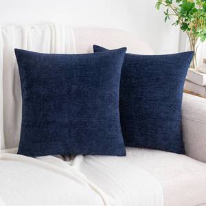 lot 34911 image: HWY 50 Navy Blue Couch Pillow Covers 18x18 Inch Pack of 2, Soft Chenille Decorative Throw Pillow Cases Farmhouse for Sofa Living Room Bed - Retail $17