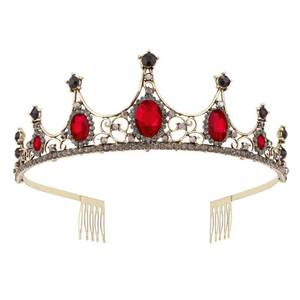 lot 34912 image: Vampire Accessories Queen of Hearts Crown Women Costume Tiara - Vofler Red Black Crown Evil Queen Gothic Descendants Costume Gold Ruby Crystal Rhinestone Halloween Headband for Girl Bride Princess - Retail $9