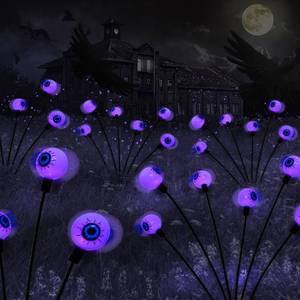 lot 34918 image: 2PACK Scary Eyeballs Solar Garden Light Halloween Decorations Outdoor,Swaying Firefly with 12LED Purple Spooky Eyes Lights-Waterproof Ornaments Solar Halloween Lights for Lawn, Patio, Party Decor - Retail $19