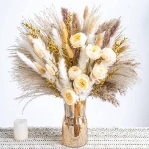 lot 34919 image: Boho Decor Bouquet - Artificial Flowers and Pampas Grass Decor kit,Mix Dried Flower Arrangement Bunny Tail Home Table Rustic Farmhouse Bedroom Decor - Retail $16