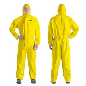 lot 34923 image: Hazmat Suit Disposable Coverall  Heavy Duty Full Body Paint Coverall & Suit Sizes - Large, Yellow, 1 - Retail $7