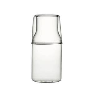 lot 34925 image: Bedside Glass Water Carafe Set with Cup, Glass Carafe with Lid Mouthwash Cups for Bedroom Bathroom Juice Wine Milk 19oz (Clear) - Retail $13