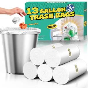 lot 34929 image: 13 Gallon Tall Kitchen Trash Bags - 5roll Clear Plastic Garbage Bags Unscented Trash Can Liners Strong Waste Basket Bags 49.2 Liter for Home and Office Bins - Retail $17