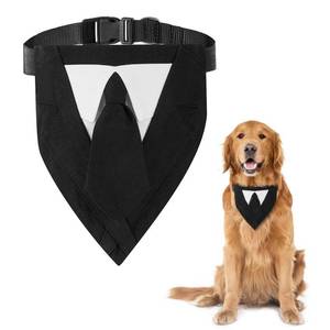 lot 34940 image: Dog Tuxedo Adjustable Buckle Formal with Bow Tie Costume Pet Party Tux Bandana Dog Wedding Collar for Small Medium Large (Black Tie-L)