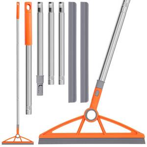 lot 34947 image: 2-in-1 Air Broom, 180° Rotating 54 Inch Adjustable Silicone Rubber Broom Includes 2 Scraping Strips, Sweep and Silicone Tools with Long Handle for Cleaning Bathrooms, Glass, Tiles, Pet Hair - Retail $10