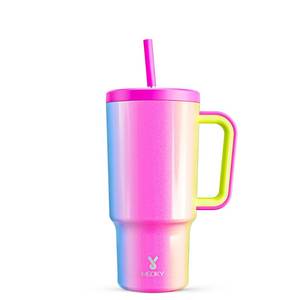 lot 34960 image: 30 oz Tumbler with Handle, Tumbler with Lid and Straw, Insulated Stainless Steel Travel Mug, 100% Leak-proof, Cupholder Friendly, Keeps Cold for 24 Hours or Hot for 8 Hours (Carnival) - Retail $27