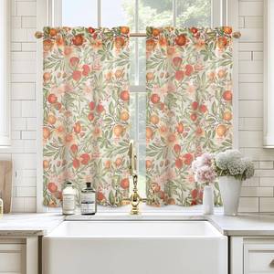 lot 34984 image: Kitchen Curtains Orange Harvest Floral Linen Short Curtains Cafe 45 Inch Length for Living Room Bathroom Autumn Fall Printed Patterned Vintage Rod Pocket 2 Panels Orange Coral Gold
