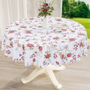 lot 34989 image: Round Waterproof Vinyl Table Cloth, Plastic Tablecloth with Flannel Backing, Wipeable Table Cover for Dinner, Picnic, Indoor and Outdoor (Pink Flowers, 60)