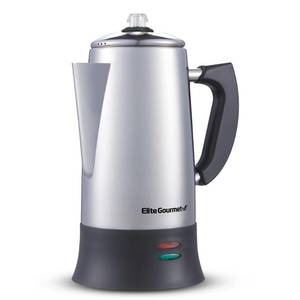lot 35009 image: Elite Gourmet EC924 Electric Coffee Percolator, BPA Free, Keep Warm, Clear Brew Progress Knob, Cool-Touch Handle, Cordless Serve, 12-Cup, Stainless Steel - Retail $46