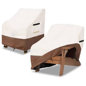lot 35015 image: Adirondack Chair Cover 2 Pack,Waterproof Heavy Duty Patio Furniture Covers,Patio Adirondack Chair Covers for Outdoor Chairs(30 W x 34 D x 36 H inches) Beige & Brown - Retail $42