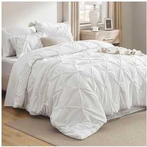 lot 35024 image: Bedsure Full Size Comforter, Bed in a Bag White Bed Comforter.