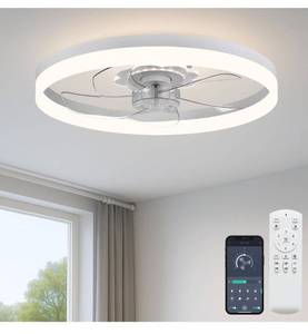 lot 2743 image: 20 Ceiling Fan with Light, Upgraded Low Profile Fan, Flush Mount Ceiling Fan, 6 Speeds, Dimmable LED, App &amp Remote Control, Quiet DC Motor, for Bedroom, Living Room, F115 White
