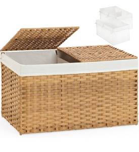 lot 2746 image: Storage Basket with Lid Rattan Woven Storage Baskets with 2 Separate Lids, 17.2 Gallon (65 L), 22 x 13 x 13.8 Inches,Foldable, 2 Removable Liner Bags