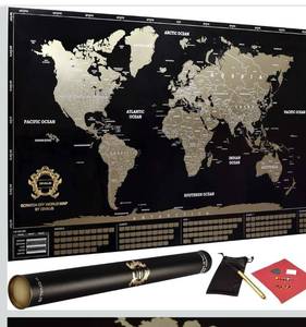 lot 2756 image: Detailed Scratch off World Map Poster - XL - Black and Gold Scratchable World Map - Glossy