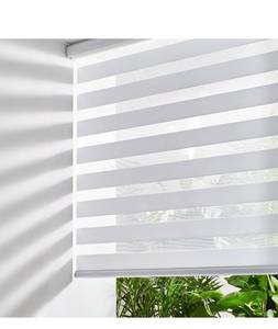 lot 2757 image: Persilux Cordless Zebra Blinds for Indoor Windows, Free-Stop Light Filtering Sheer Shades, Dual Layer for Day and Night, Roller Shades for Home (35.25 W X 72 H, White)