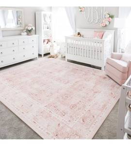 lot 2778 image: LIMON HOME 9x12 Washable Area Rugs for Living Room Big Girls Bedroom Clearance Blush Pink Incredibly Soft Faux Wool Neutral Boho Floral Extra Large Area Rug for Nursery,9 by 12